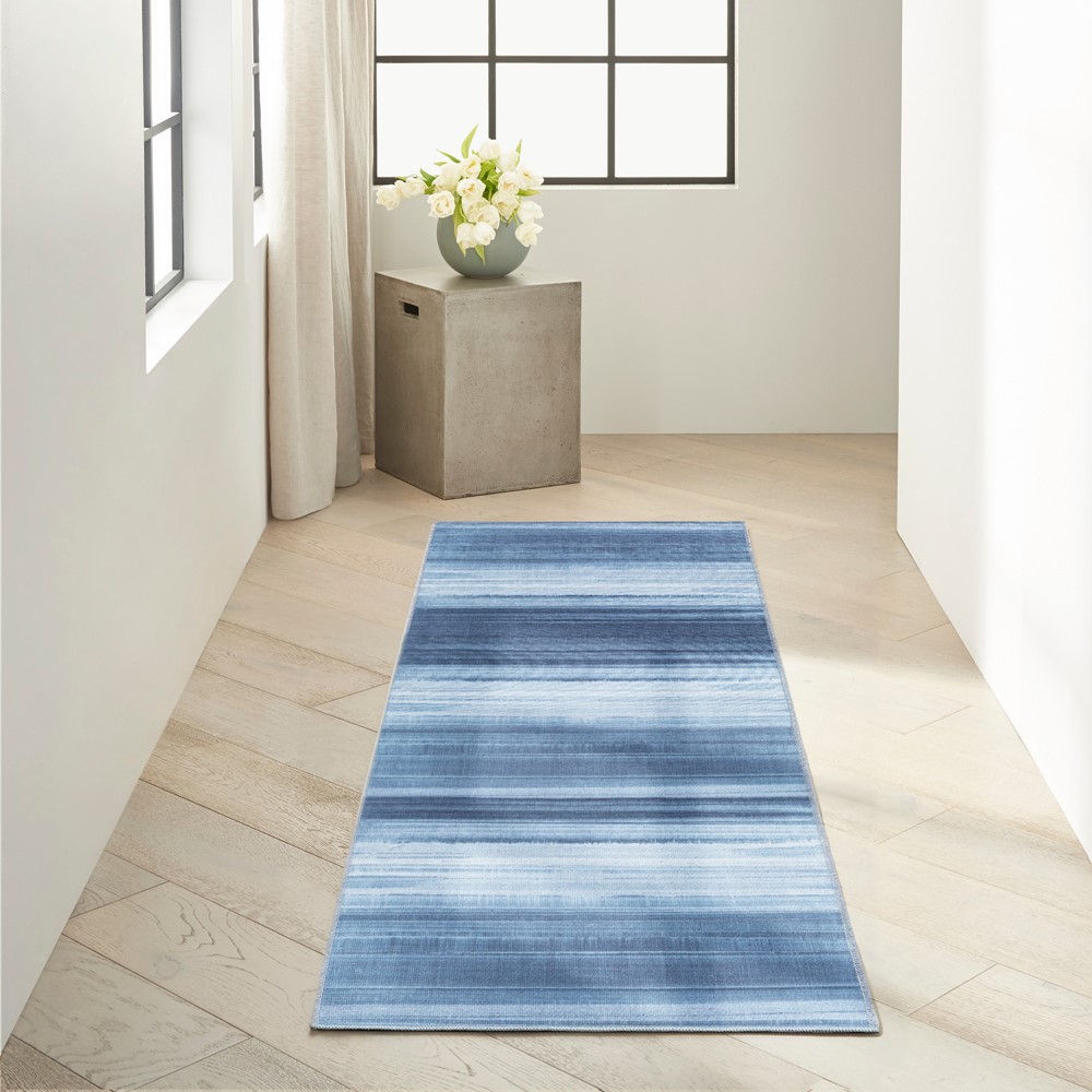 Calvin Klein LDR01 CK031 Launder Washable Runner Rugs in Aqua Blue